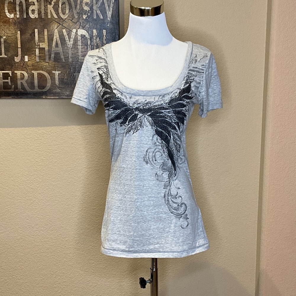 Miss Me Grey T shirt Rhinestones